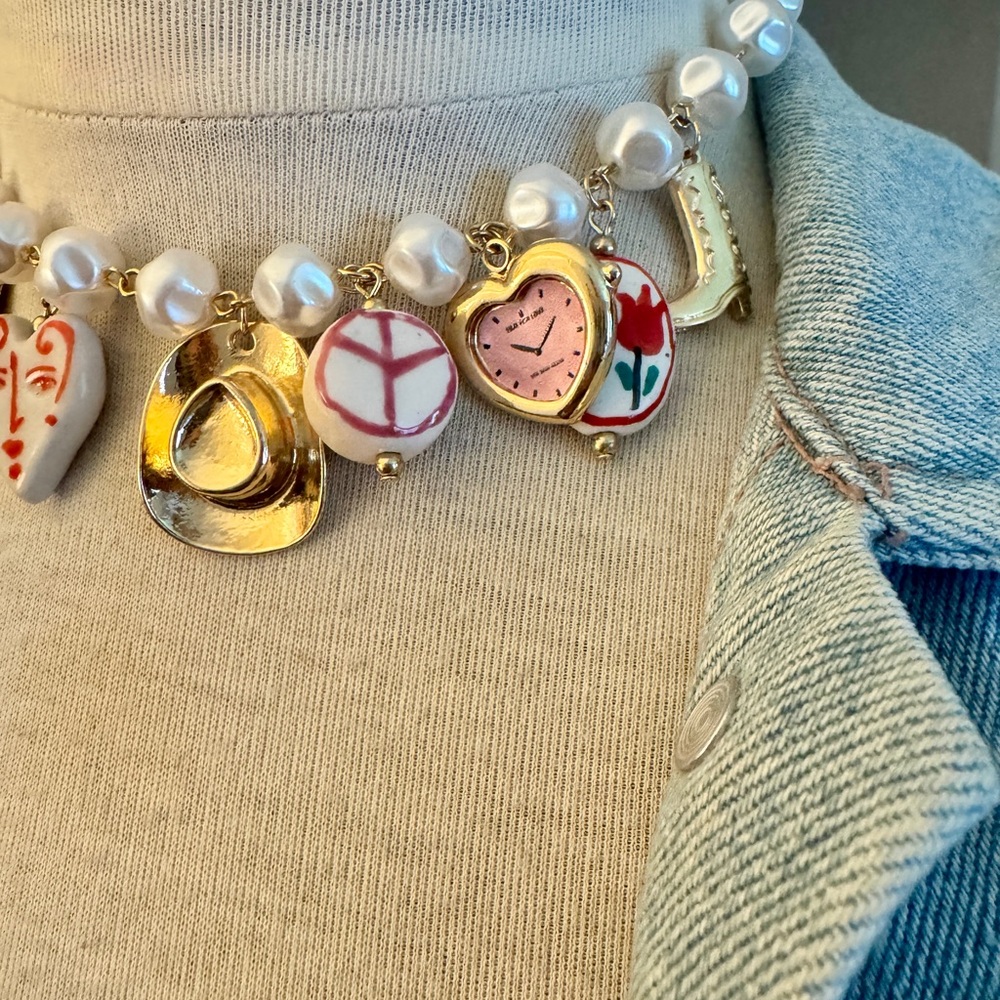 Gold and White Charm Necklace